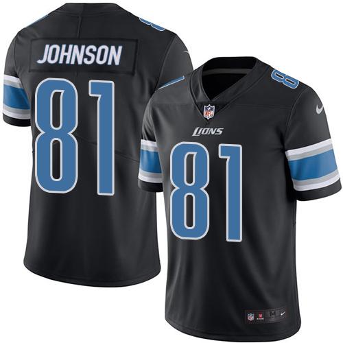 Lions #81 Calvin Johnson Black Stitched Football Limited Rush Jersey - Zenithce