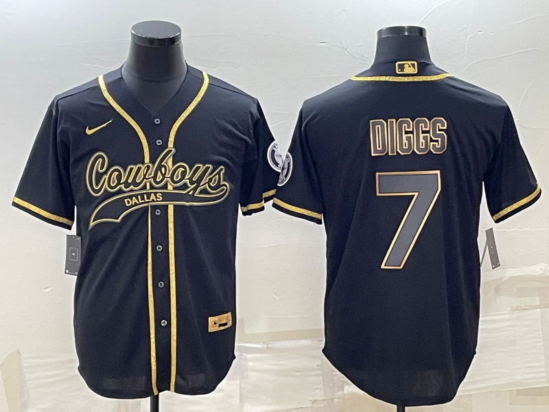 Dallas Cowboys #7 Trevon Diggs Black Gold With Patch Cool Base Stitched Baseball Jersey - Zenithce