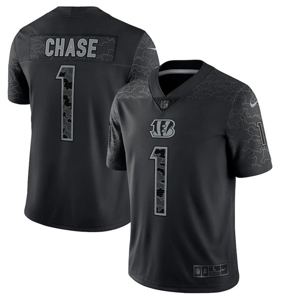 Cincinnati Bengals #1 Ja'Marr Chase Reflective Limited Stitched Jersey - Zenithce