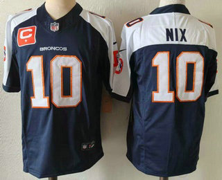 Denver Broncos #10 Bo Nix Navy Blue C Patch Thanksgiving FUSE Vapor Jersey - Zenithce