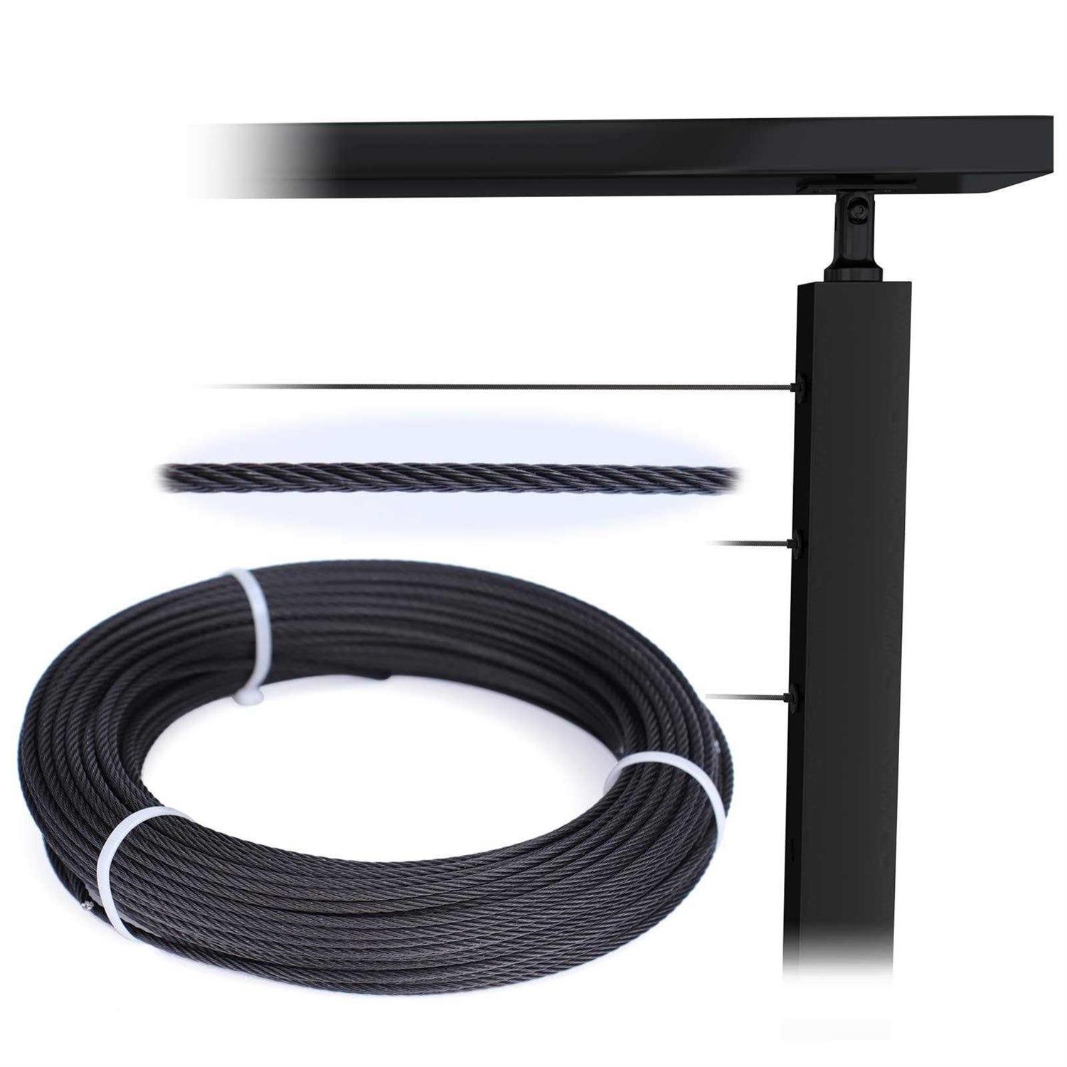 MUZATA 1/8 Black Wire Rope T316 Stainless Steel Marine Grade for Indoor Interior Cable Railing Aircraft Stair Deck Fencing 7×7 Strand DIY - Zenithce