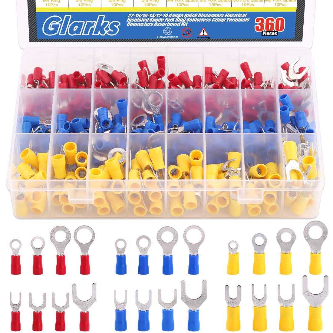 Glarks 300-pieces 10 Size Black Alloy Steel E-clip External Retaining - Zenithce