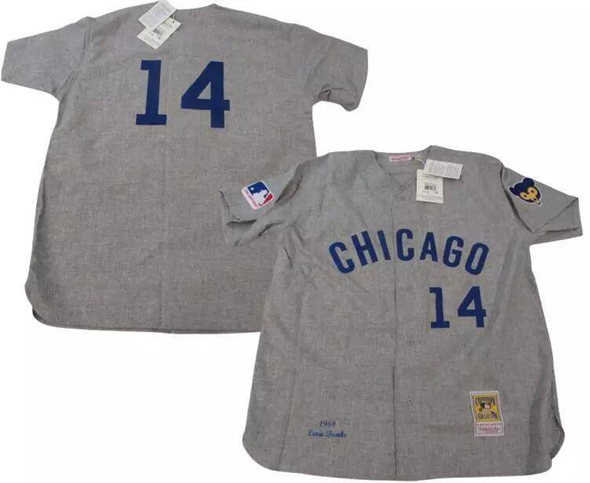 Chicago Cubs #14 Ernie Banks Gray 1969 Mitchell Ness Stitched Jersey - Zenithce
