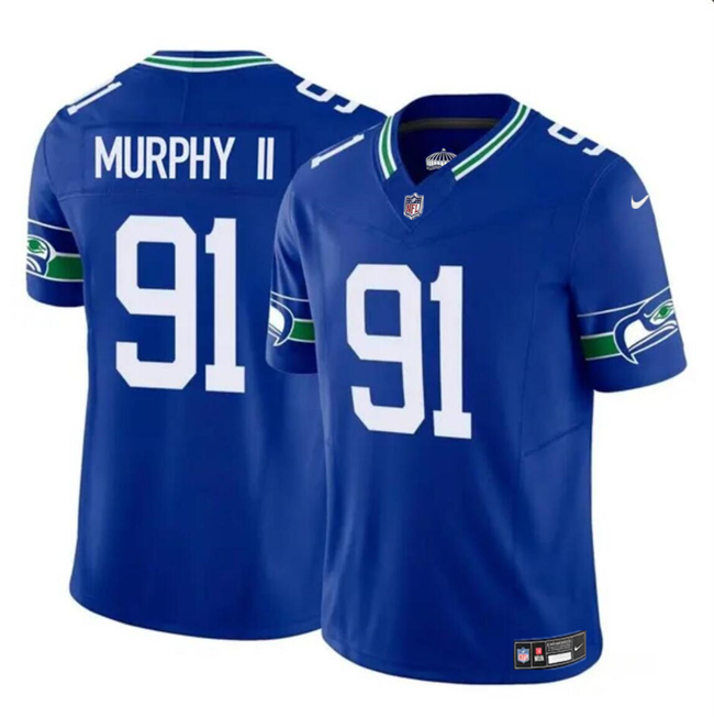 Seattle Seahawks #91 Byron Murphy II Royal 2024 Draft F.U.S.E Throwback Vapor Limited Stitched Jersey - Zenithce