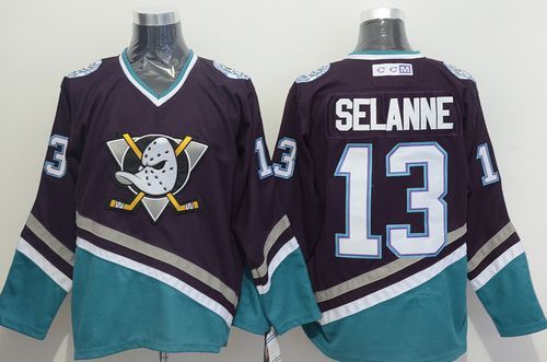 Ducks #13 Teemu Selanne Purple Turquoise CCM Throwback Stitched Jersey - Zenithce