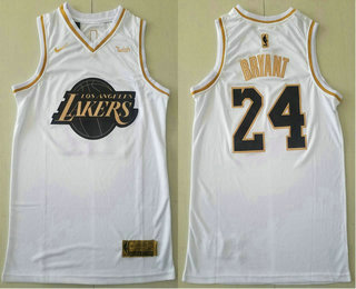 Los Angeles Lakers #24 Kobe Bryant White Gold Swingman Stitched Jersey - Zenithce