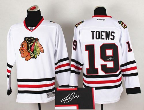 Blackhawks #19 Jonathan Toews White Autographed Stitched Jersey - Zenithce