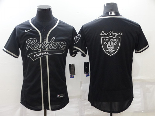 Las Vegas Raiders Black Team Big Logo With Patch Flex Base Stitched Baseball Jersey - Zenithce