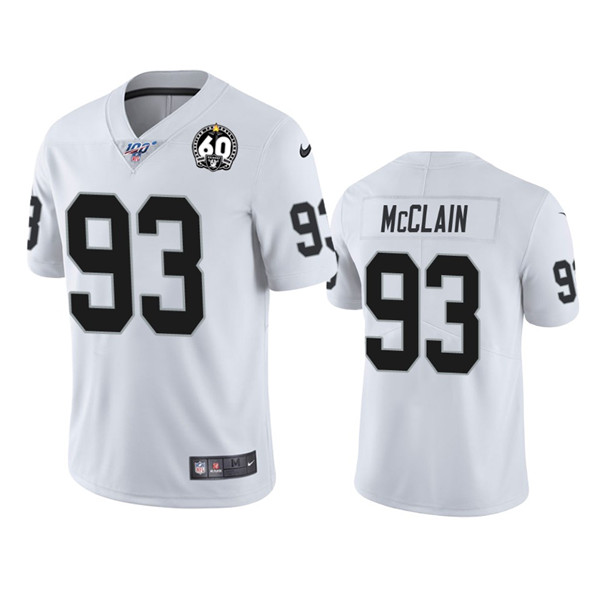 Raiders #93 Terrell McClain White 100th Season With 60 Patch Vapor Limited Stitched Jersey - Zenithce