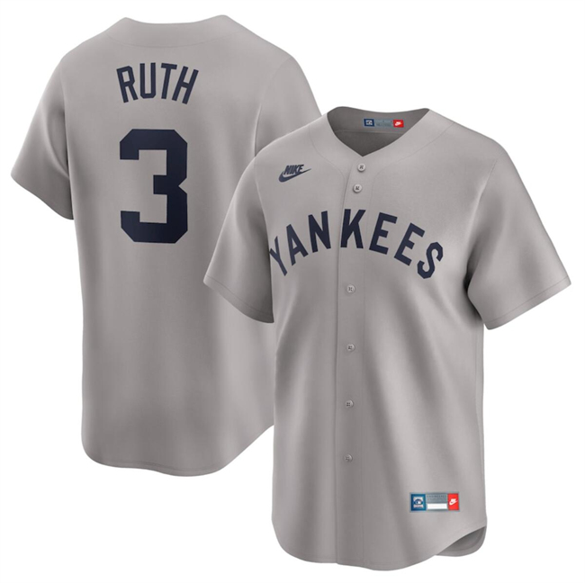 New York Yankees #3 Babe Ruth Gray Cooperstown Collection Limited Stitched Jersey - Zenithce