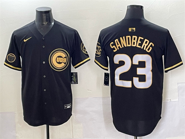 Chicago Cubs #23 Ryne Sandberg Black Gold 'Ryne Sandberg Tribute' Vapor Limited V2 Stitched Jersey - Zenithce
