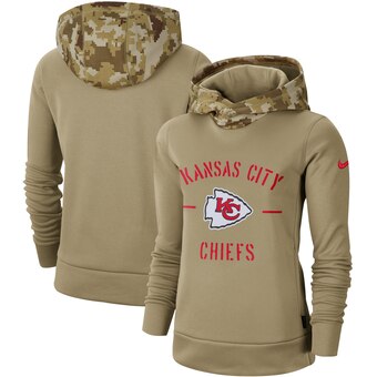 Women's Kansas City Chiefs Khaki 2019 Salute To Service Therma Pullover Hoodie(Run Small) - Zenithce