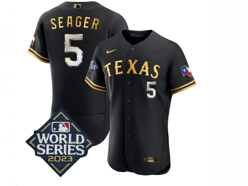 Texas Rangers #5 Corey Seager Black Gold 2023 World Series Flex Base Stitched Jersey - Zenithce