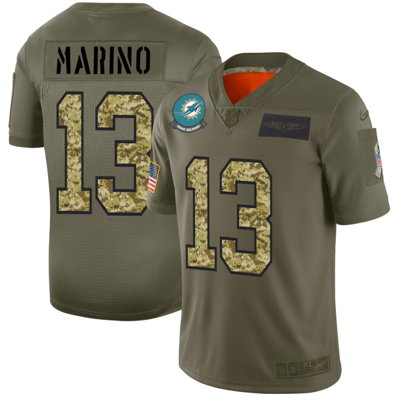 Miami Dolphins #13 Dan Marino 2019 Olive Camo Salute To Service Limited Stitched Jersey - Zenithce