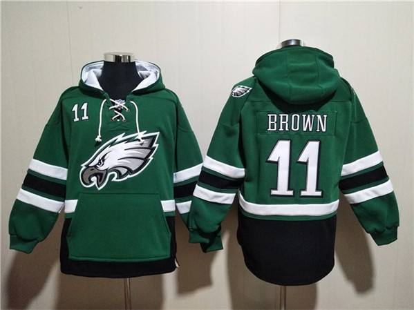 Philadelphia Eagles #11 A.J. Brown Green Ageless Must-Have Lace-Up Pullover Hoodie - Zenithce