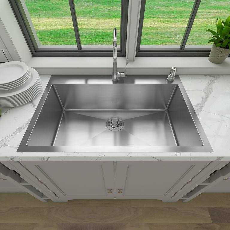 Sinber 33 in. Drop-in Single Bowl 18-Gauge 304 Stainless Steel Workstation Kitchen Sink - Zenithce
