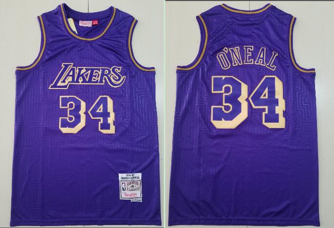 Los Angeles Lakers #34 Shaquille O'neal 1996-97 Purple Hardwood Classics Soul Swingman Throwback Jersey - Zenithce
