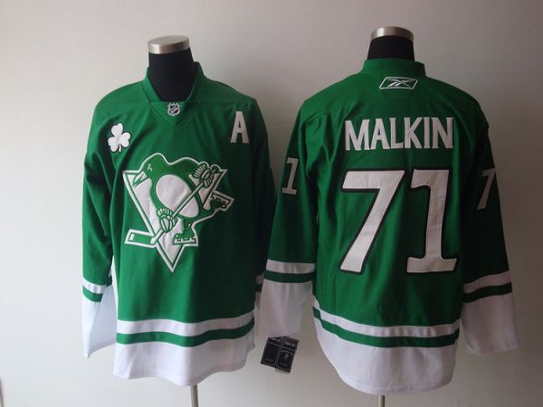 Penguins #71 Evgeni Malkin Stitched Green St Patty's Day Jersey - Zenithce