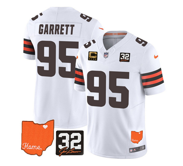 Cleveland Browns #95 Myles Garrett White 2023 F.U.S.E. With Jim Brown Memorial Patch And 4-Star C Patch Vapor Untouchable Limited Stitched Jersey - Zenithce