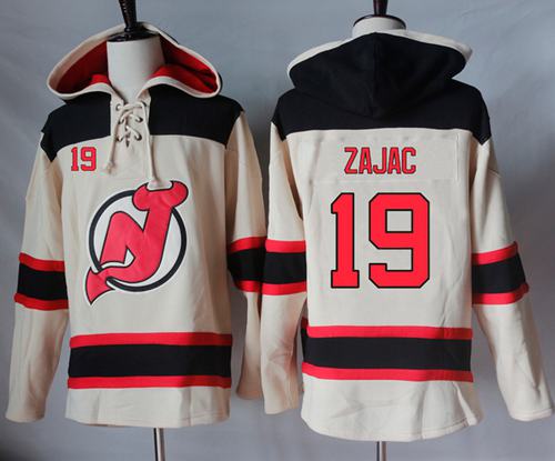 Devils #19 Travis Zajac Cream Sawyer Hooded Sweatshirt Stitched Jersey - Zenithce