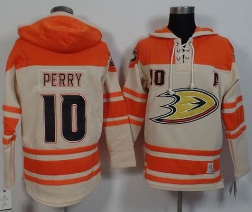 Ducks #10 Corey Perry Cream Orange Sawyer Hooded Sweatshirt Stitched Jersey - Zenithce