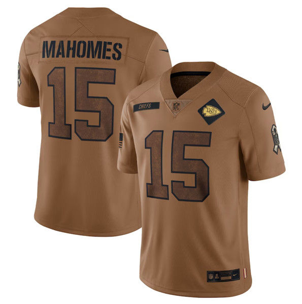 Kansas City Chiefs #15 Patrick Mahomes 2023 Brown Salute To Service Limited Stitched Jersey - Zenithce