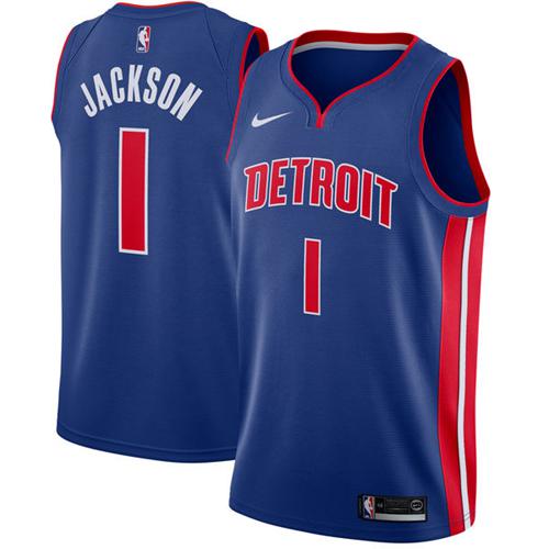 Pistons #1 Reggie Jackson Blue Stitched Swingman Jersey - Zenithce