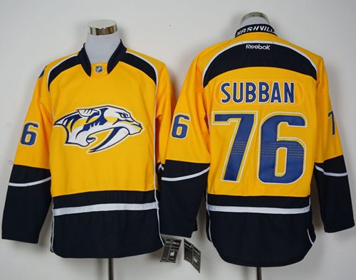Predators #76 P.K Subban Yellow Home Stitched Jersey - Zenithce