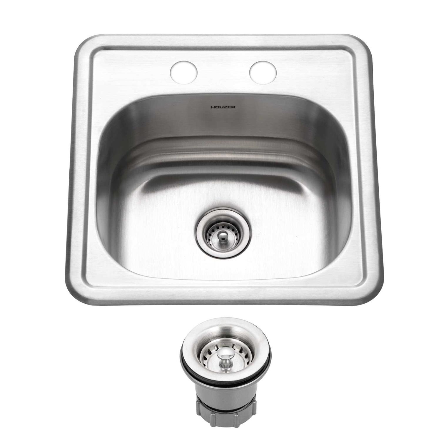 Houzer 1515-6BS-1 Hospitality Series Topmount Stainless Steel 2-Holes Bar/Prep Sink - Zenithce