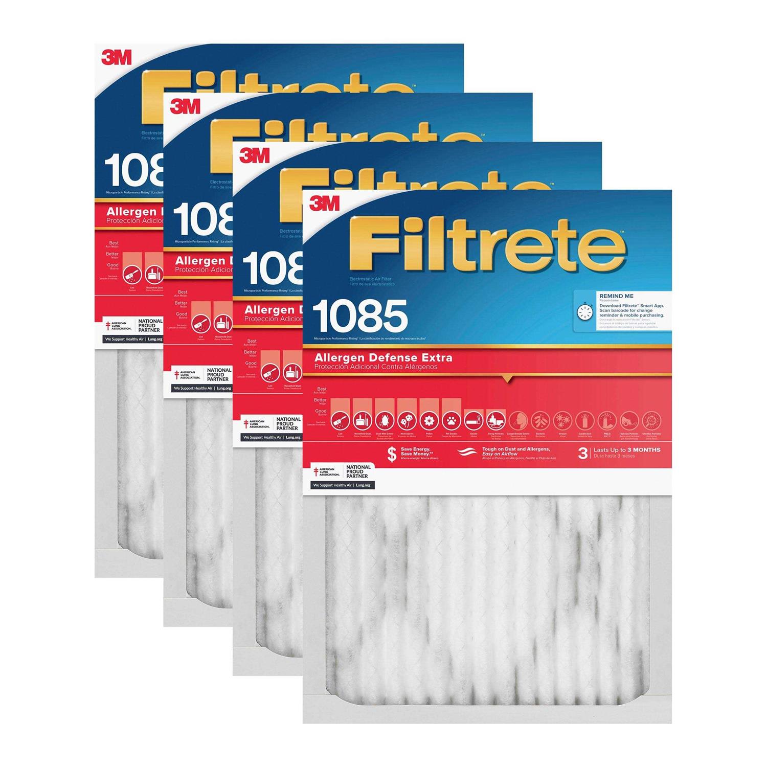 Filtrete 1-in 1085 MPR Allergen Defense Extra 4-Pack Electrostatic Pleated Air Filter - Zenithce