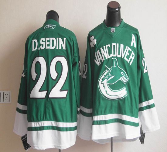 Canucks St Patty's Day #22 Daniel Sedin Green Stitched Jersey - Zenithce