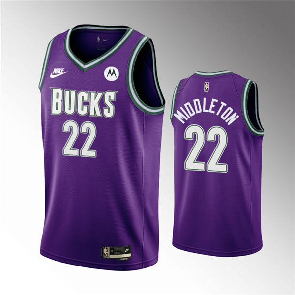 Milwaukee Bucks #22 Khris Middleton 2022-23 Purple Classic Edition Swingman Stitched Jersey - Zenithce