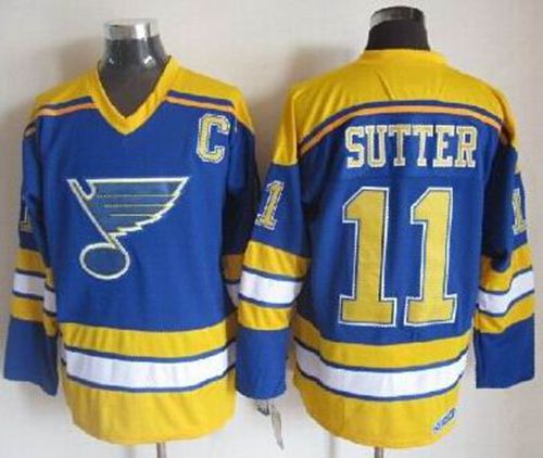 Blues #11 Brian Sutter Light Blue Yellow CCM Throwback Stitched Jersey - Zenithce
