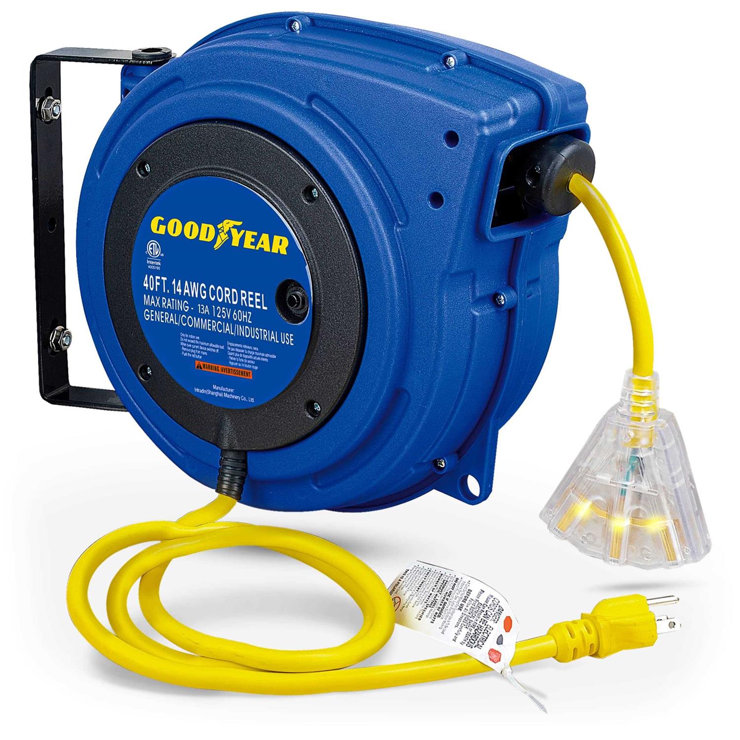 Goodyear Industrial Retractable Extension Cord Reel 12AWG x 50′ Ft - Zenithce