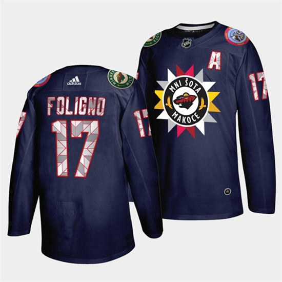 Minnesota Wild #17 Marcus Foligno 2021 22 Navy Native American Heritage Day Stitched Jersey - Zenithce