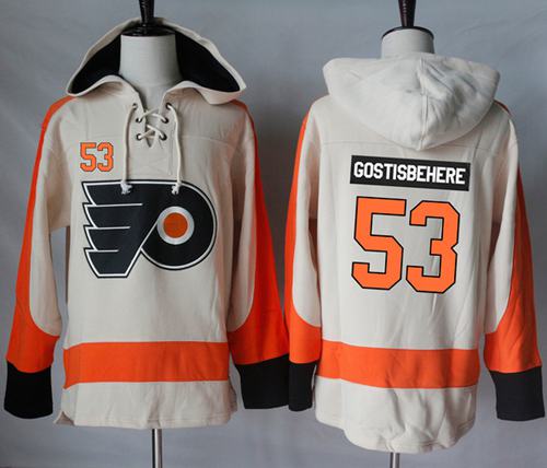 Flyers #53 Shayne Gostisbehere Cream Sawyer Hooded Sweatshirt Stitched Jersey - Zenithce