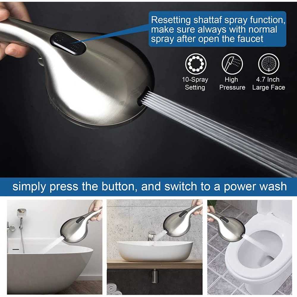 High Pressure Handheld Shower Head Briout 5-Settings Powerful Water Spray Shower Head against Low Pressure Water Flow with Stainless Hose and - Zenithce