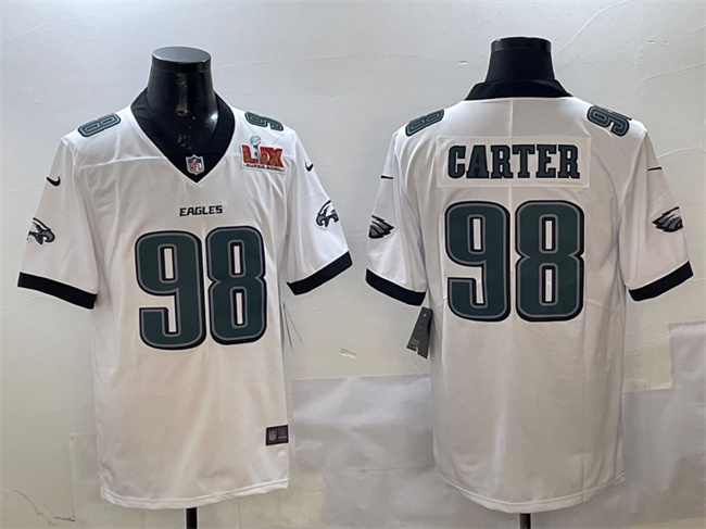 Philadelphia Eagles #98 Jalen Carter White 2025 Super Bowl LIX Patch New Vapor Untouchable Limited Stitched Jersey - Zenithce