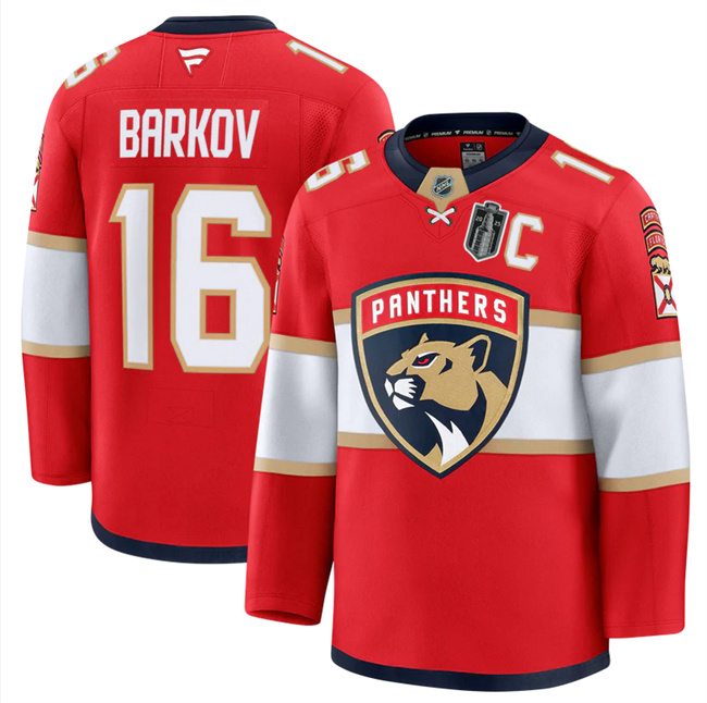 Florida Panthers #16 Aleksander Barkov Red 2025 Stanley Cup Final Patch Stitched Jersey - Zenithce