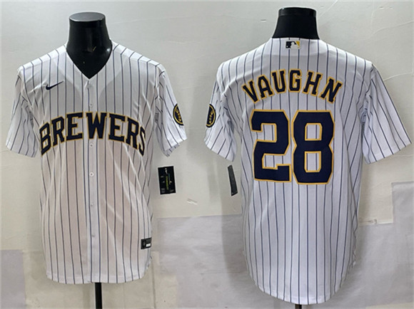 Milwaukee Brewers #28 Andrew Vaughn White Pinstripe 2025 With Patch Stitched Jersey - Zenithce