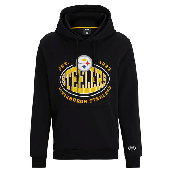 Pittsburgh Steelers Black BOSS X Touchback Pullover Hoodie - Zenithce