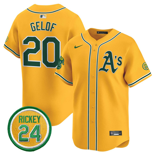 Oakland Athletics #20 Zack Gelof Yellow 2024 Limited With Rickey Henderson Patch Stitched Jersey - Zenithce