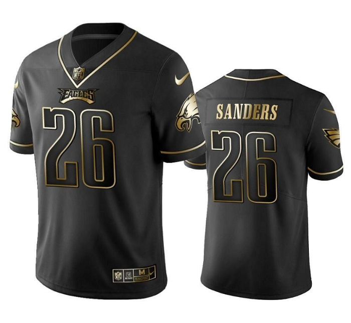 Philadelphia Eagles #26 Miles Sanders Black Golden Edition Stitched Jersey - Zenithce