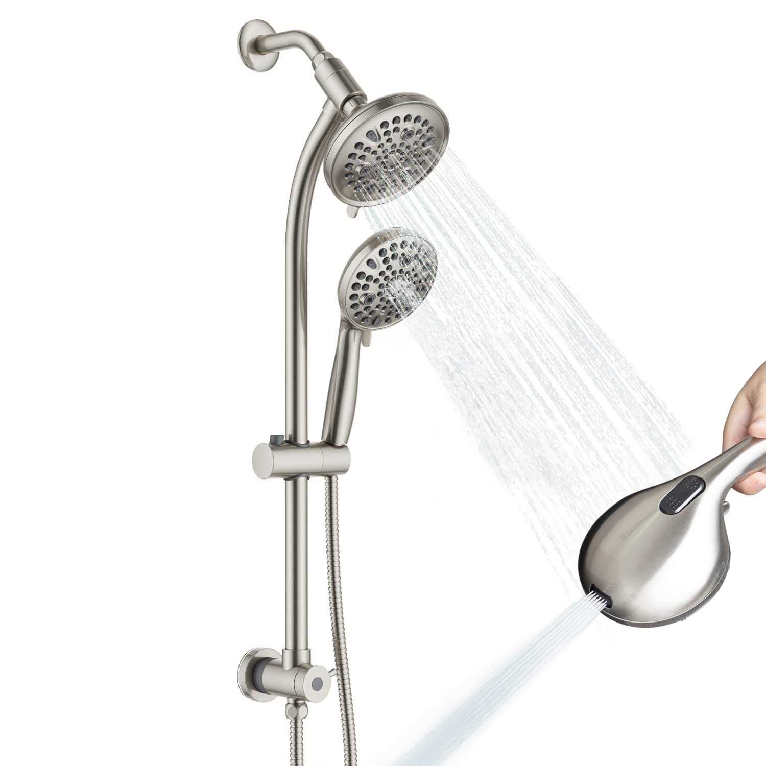 Egretshower Handheld Showerhead & Rain Shower Combo for Easy Reach 27.5 Drill-free Stainless Steel Slide Bar - Zenithce