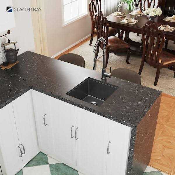 Glacier Bay Gunmetal Black Stainless Steel Single Bowl Undermount Workstation Kitchen Sink - Zenithce