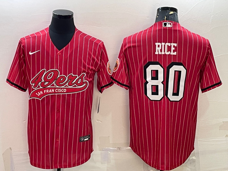 San Francisco 49ers #80 Jerry Rice Red With Patch Cool Base Stitched Baseball Jersey - Zenithce