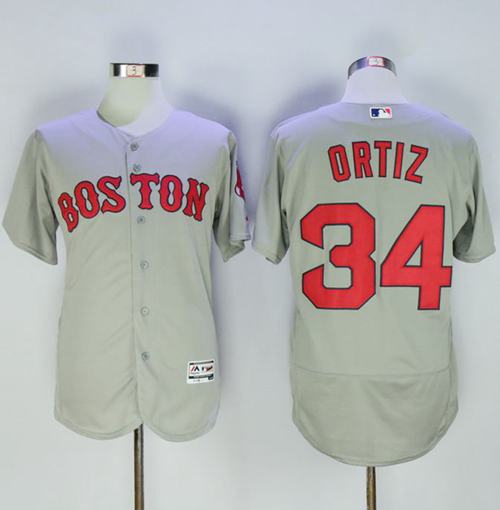 Red Sox #34 David Ortiz Grey Flexbase Authentic Collection Name On Back Stitched Jersey - Zenithce