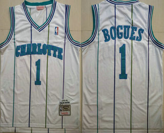 Charlotte Hornets #1 Muggsy Bogues 1992-93 White Hardwood Classics Soul Swingman Throwback Jersey - Zenithce