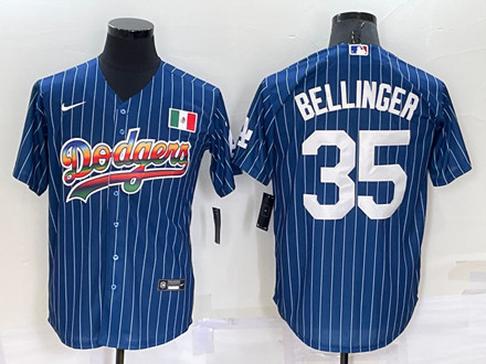 Los Angeles Dodgers #35 Cody Bellinger Navy Mexico Rainbow Cool Base Stitched Baseball Jersey - Zenithce