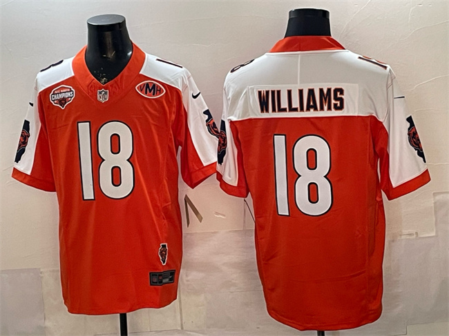 Chicago Bears #18 Caleb Williams Orange White F.U.S.E. 2025 NFC North Champions VMH Patch Vapor Untouchable Limited Stitched Jersey - Zenithce